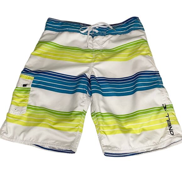 O'Neill Board Shorts Men's 34 | Blue, Green, White Striped Swim Trunks | EUC - Picture 1 of 10